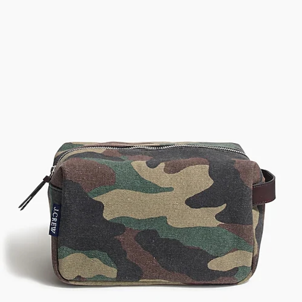 **SOLD** NWT J Crew Camo Cotton & Leather Dopp Kit